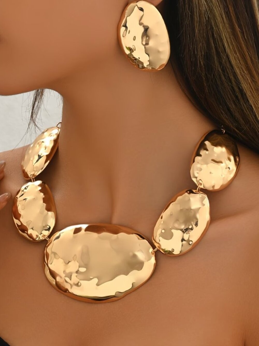 New Womens Geometric Gold Necklace & Earrings